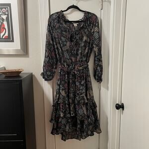 Lola P Boho Floral Dress M Tiered Feminine Fairycore Whimsygoth Sheer Sleeve